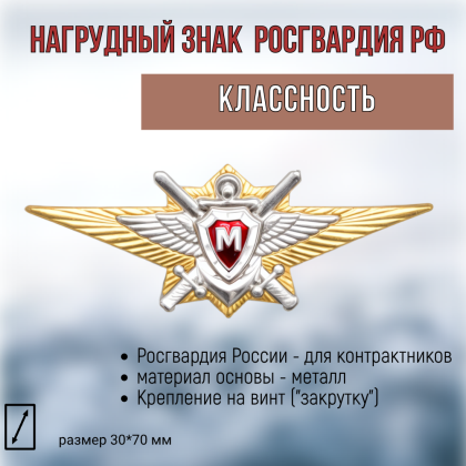 Где купить Нагрудный знак классность Росгвардия для контрактников М (Мастер) в Москве недорого с доставкой по России
