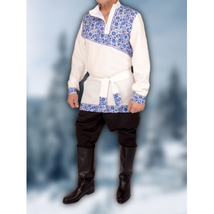 Где купить Косоворотку , русскую рубаху праздничную с принтом хохлома, белая , рисунок 4