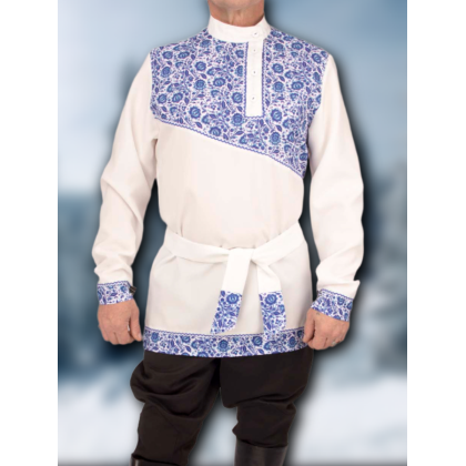 Где купить Косоворотку , русскую рубаху праздничную с принтом хохлома, белая , рисунок 4