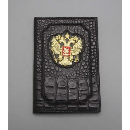 Где купить Обложка на паспорт с Гербом РФ, натур.кожа (кайман) премиум цв. Черный в Москве недорого с доставкой по России