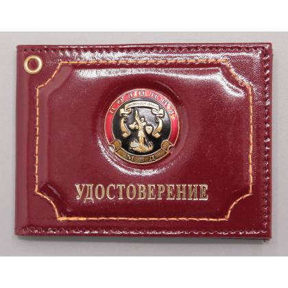 Где купить Обложку на удостоверение металлическая эмблема Полиция Центральный аппарат, натур. кожа.цв. Бордо в Москве недорого с доставкой по России