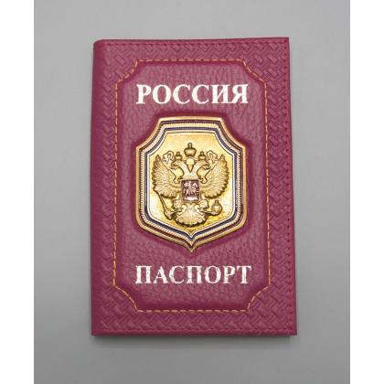 Где купить Обложка на паспорт метал. эмблема Герб на щите нат. кожа (малиновый) в Москве недорого с доставкой по России