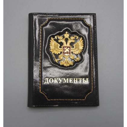 Где купить Обложка на паспорт + автодокументы Герб РФ, (нат. кожа), цв черный в Москве недорого с доставкой по России