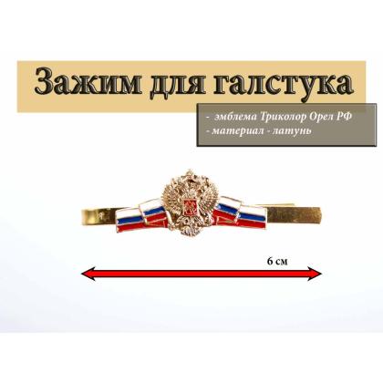 Где купить Зажим  (заколка, закрепка) для галстука - с лентой Триколор Орел РФ в Москве недорого