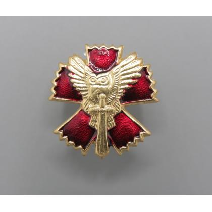 Где купить фрачный значок знак Фрачник  Сова с мечом (красный фон) в Москве недорого с доставкой по России