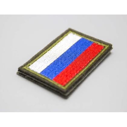 Где купить Шеврон - патч - нарукавный флаг Триколор ( 6х4 ) на липучке. Кант оливковый..в Москве недорого с доставкой по России
