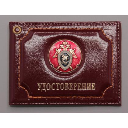 Где купить Обложку на удостоверение метал. эмблема Следственный комитет, натуральная кожа. цв. Бордо в Москве недорого с доставкой по России