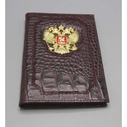Где купить Обложка на паспорт с Гербом РФ, натур.кожа (кайман) премиум цв.Бордо в Москве недорого с доставкой по России