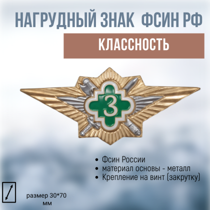Где купить нагрудный знак классность значок ФСИН  - 3 класс в Москве недорого с доставкой по России