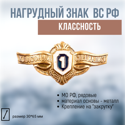 Где купить Нагрудный знак классность  ВС.РФ. ряд.состав - 1 (синий) в Москве недорого с доставкой по России