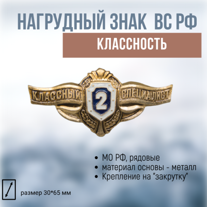 Где купить Нагрудный знак классность  ВС.РФ. ряд.состав - 2 (синий) в Москве недорого с доставкой по России
