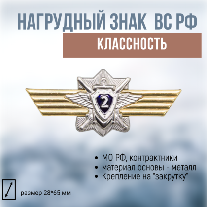 Где купить Нагрудный знак классность  вооруженные силы России ВС.РФ. для контрактников - 2 класс (синий) в Москве недорого с доставкой по России