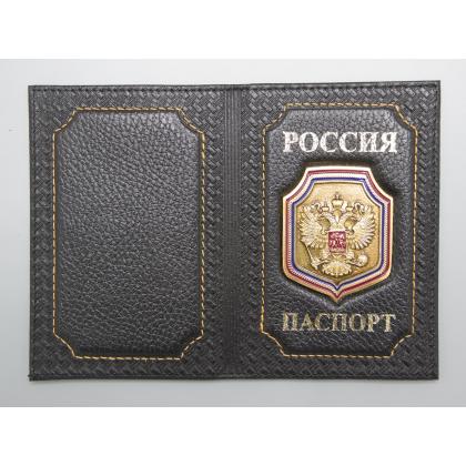 Где купить Обложку на паспорт метал. эмблема Герб на щите нат. кожа - флоттер - черный в Москве недорого с доставкой по России