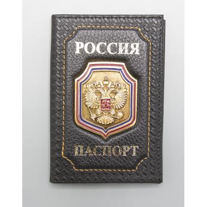 Где купить Обложку на паспорт метал. эмблема Герб на щите нат. кожа - флоттер - черный в Москве недорого с доставкой по России
