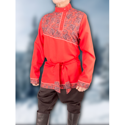 Где купить Косоворотку, русскую рубаху, красную , рисунок 7 в Москве недорого