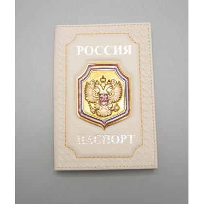 Где купить Обложка на паспорт метал. эмблема Герб на щите нат. кожа -флоттер (светло-бежевый) в Москве недорого с доставкой по России
