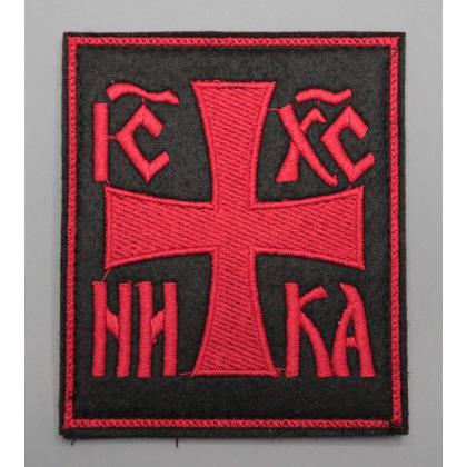 Где купить Нашивку на одежду - патч - шеврон НИКА, красные буквы, цв. черный, на липучке в Москве недорого с доставкой по России