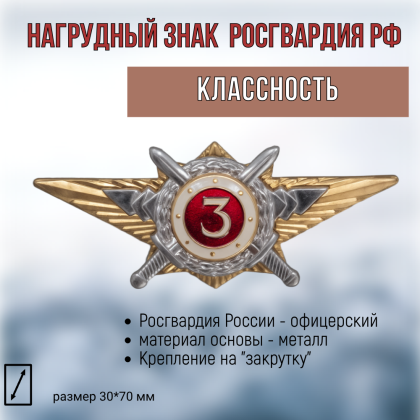 Где купить Нагрудный знак классность   значок Росгвардия 3 класс в Москве с доставкой по России