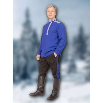 Где купить Косоворотку славянскую, синию (василек) ,  в Москве недорого