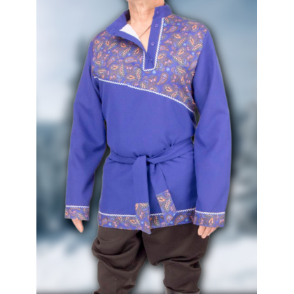 Где купить Косоворотку  русскую рубаху, цвет  василек, рисунок 3 в Москве недорого