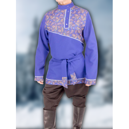 Где купить Косоворотку  русскую рубаху, цвет  василек, рисунок 3 в Москве недорого