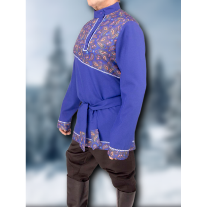 Где купить Косоворотку  русскую рубаху, цвет  василек, рисунок 3 в Москве недорого