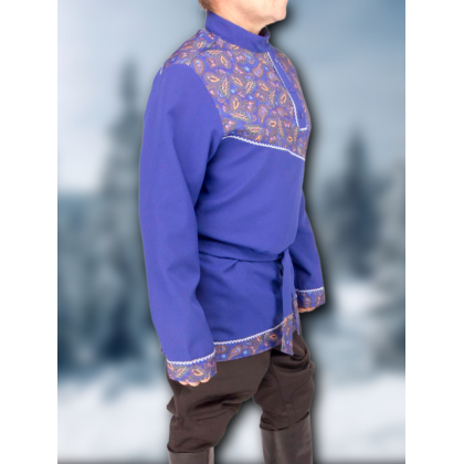Где купить Косоворотку  русскую рубаху, цвет  василек, рисунок 3 в Москве недорого