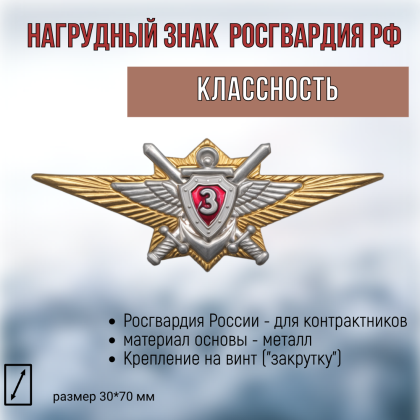 Где купить Нагрудный знак классность Росгвардия для контрактников 3 класс в Москве СПб недорого с доставкой по России