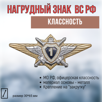 Где купить Нагрудный знак классность  ВС.РФ. офицерский армейский - 1 (синий) в Москве недорого с доставкой по России