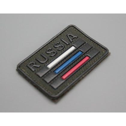 Где купить Шеврон - патч - нарукавный полевой Триколор РФ с надписью RUSSIA (6X4), Олива , на липучке в Москве недорого с доставкой по России