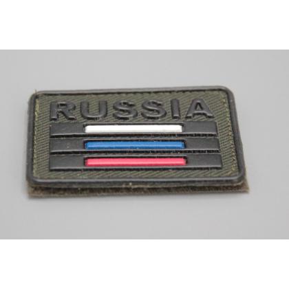 Где купить Шеврон - патч - нарукавный полевой Триколор РФ с надписью RUSSIA (6X4), Олива , на липучке в Москве недорого с доставкой по России