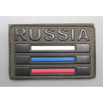 Где купить Шеврон -  нарукавный флаг полевой Триколор РФ нанесение ( ПВХ ) RUSSIA (8-5), Олива , на липучке в Москве не дорого с доставкой по России