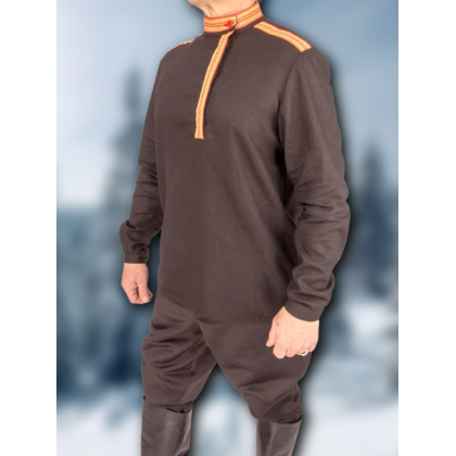 Где купить Косоворотку льняную ,  Любомир . цвет черный в Москве недорого