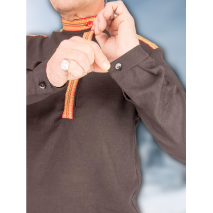 Где купить Косоворотку льняную ,  Любомир . цвет черный в Москве недорого