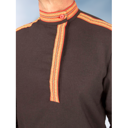 Где купить Косоворотку льняную ,  Любомир . цвет черный в Москве недорого