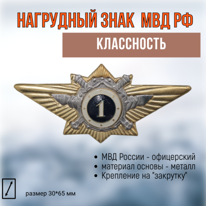 Где купить Нагрудный знак классность  МВД Полиция классность 1 в Москве недорого с доставкой по России