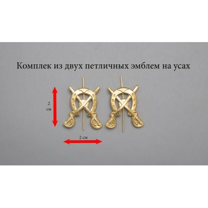 Где купить Набор ( 2 штуки ) эмблема петличная Казачьи шашки с подковой ( золото ) в Москве недорого с доставкой по России