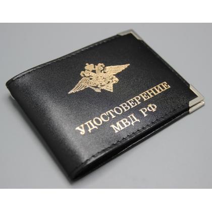 Где купить Обложку на удостоверение МВД РФ  с окном, герб МВД нанесение (нат.кожа) шик цв.Черный в Москве недорого с доставкой по России