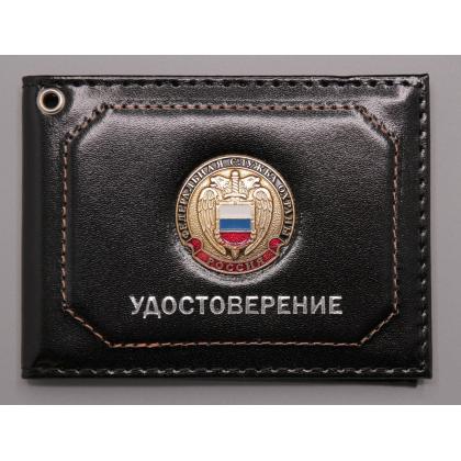 Где купить Обложку на удостоверение металлическая эмблема ФСО, натуральная кожа. цв. Черный в Москве недорого с доставкой по России