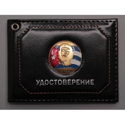 Где купить Обложку на удостоверение металлическую эмблема Че Гевара, натуральная кожа. цв. Черный в Москве недорого с доставкой по России