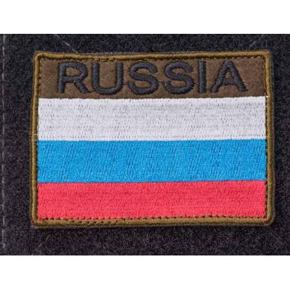 Шеврон флаг России полевой с надписью Рооссия, вышитый