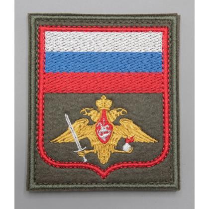 Где купить Шеврон вышитый Сухопутные войска (с флагом РФ) защитный (на липучке) приказ № 300 от 22.06.2015 в МОскве недорого с доставкой по России