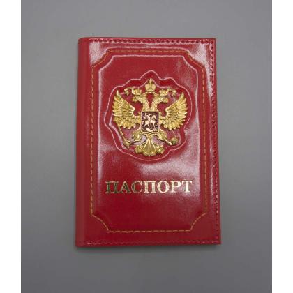 Где купить Обложка на паспорт с Гербом РФ, (натуральная кожа), цв. красный в Москве недорого с доставкой по России