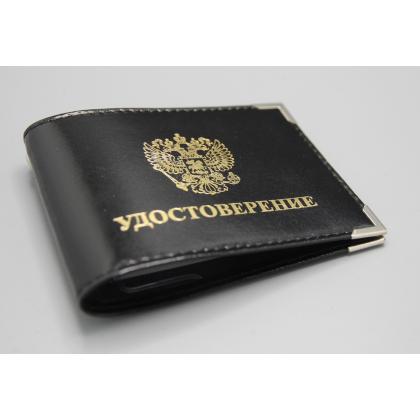 Где купить Обложку на удостоверение с окном, герб РФ нанесение (нат.кожа) шик цв.Черный в Москве недорого с доставкой по России