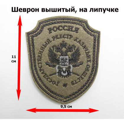 Где купить Шеврон Госреестр КВ вышитый защитный (черный кант) на липучке недорого в Москве с доставкой по России