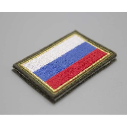 Где купить Шеврон - патч - нарукавный Флаг России вышитый (6-4 см), оливковый , золотой кант в Москве не дорого с доставкой по России
