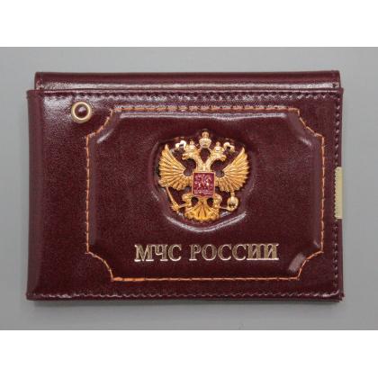 Где купить Обложку на удостоверение + автодокументы с эмблемой МЧС герб РФ нат.кожа Бордо в Москве с доставкой по России