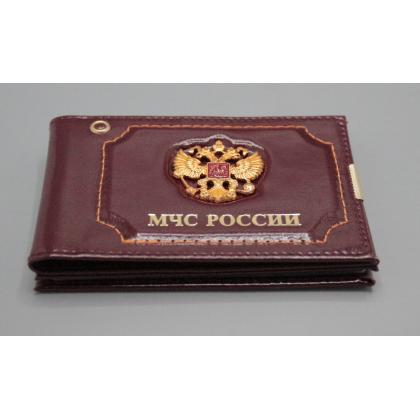 Где купить Обложку на удостоверение + автодокументы с эмблемой МЧС герб РФ нат.кожа Бордо в Москве с доставкой по России