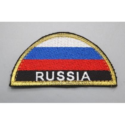 Где купить Шеврон вышитый RUSSIA  (полукруг МЧС триколор) на липучке ( 9x4 ) недорого в Москве с доставкой по России
