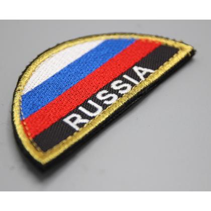 Где купить Шеврон вышитый RUSSIA  (полукруг МЧС триколор) на липучке ( 9x4 ) недорого в Москве с доставкой по России